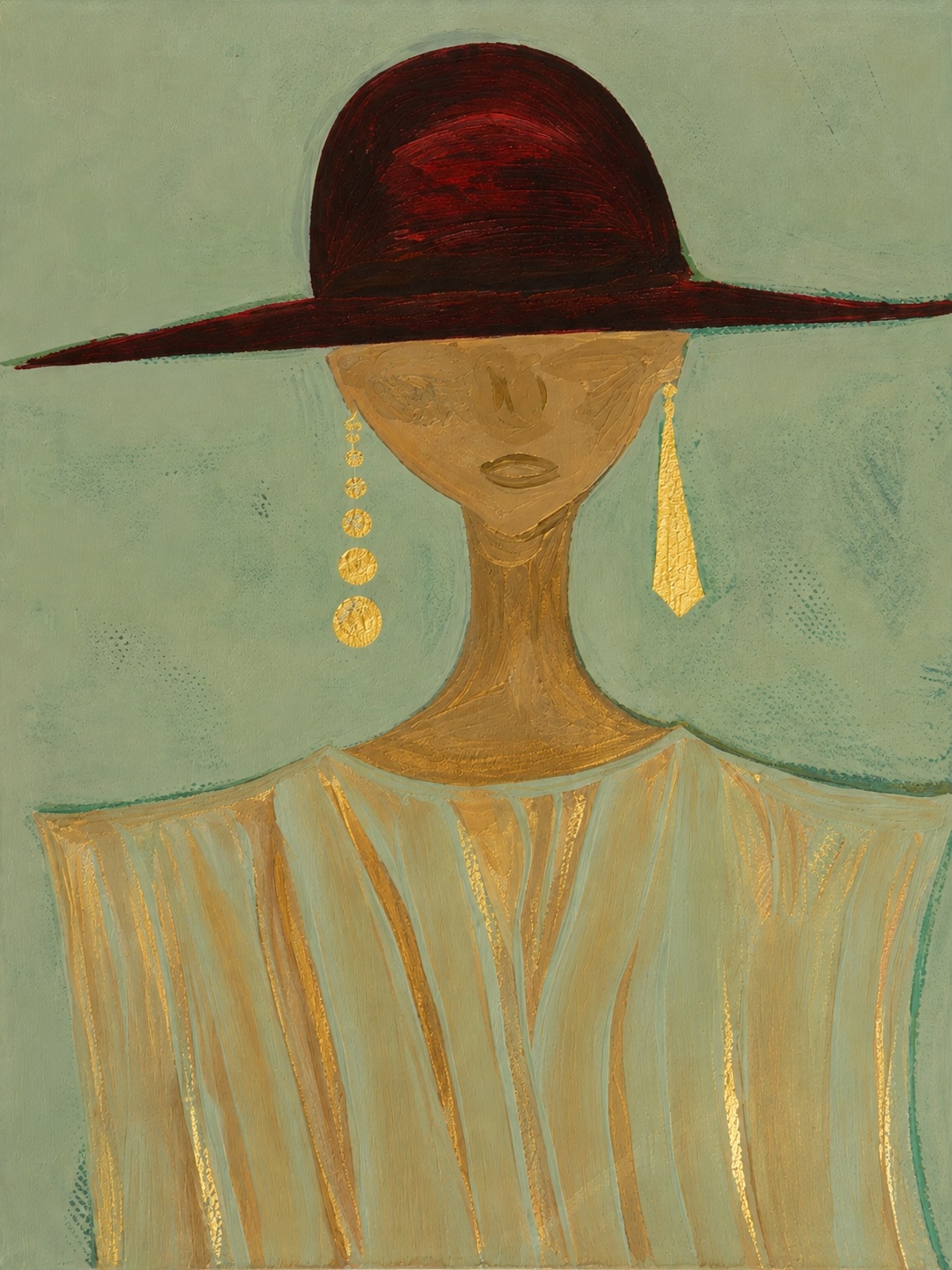Golden Girl Went Silent contemporary acrylic painting by Fraulein & Feathers