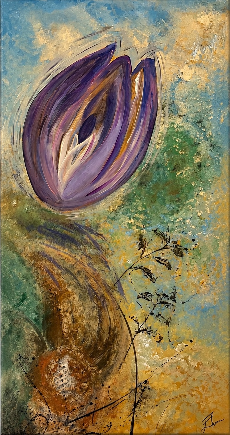 Tulip Bloom contemporary acrylic painting by Fraulein & Feathers